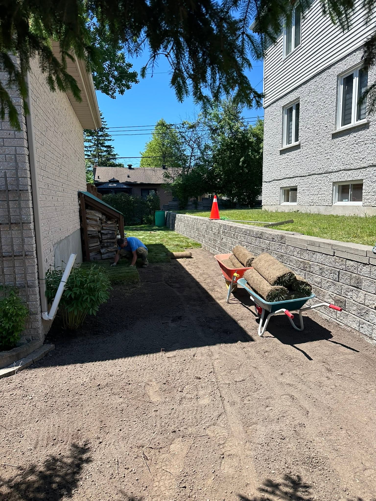 Residential yard preparation and cleanup work in progress